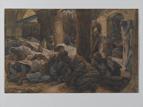 Madeleine court au cénacle et avertit les apôtres que le corps de Jésus n'est plus dans le tombeau, 1890, James Tissot