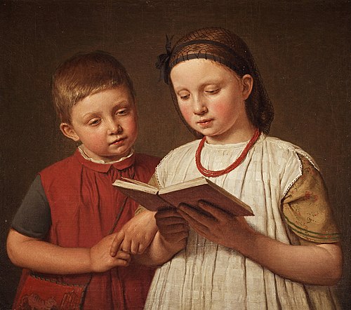 Two reading children, 1845, Christen Købke