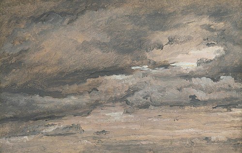 Air Study. Reddish evening sky with heavy black-grey clouds, 1840, Christen Købke