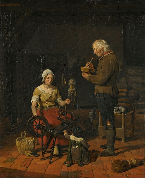 Intérieur avec famille de paysan et chat endormi, 1817, Cornelis Kruseman