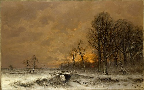 Sneeuwlandschap bij ondergaande zon, 1879, Louis Apol