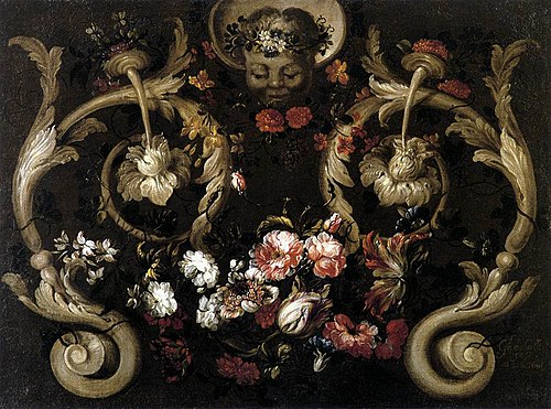 Sculpted Grotesques with Roses and Tulips, 1690, Gabriel de la Corte