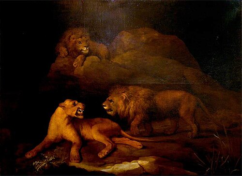 Lions and a Lioness with a Rocky Background, 1776, George Stubbs