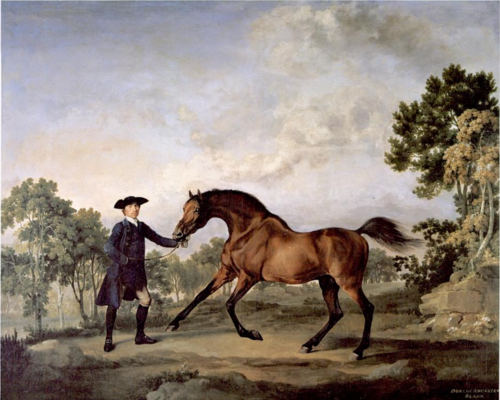 Blank, l'étalon bai du duc d'Ancaster, tenu par un groom, 1760, George Stubbs