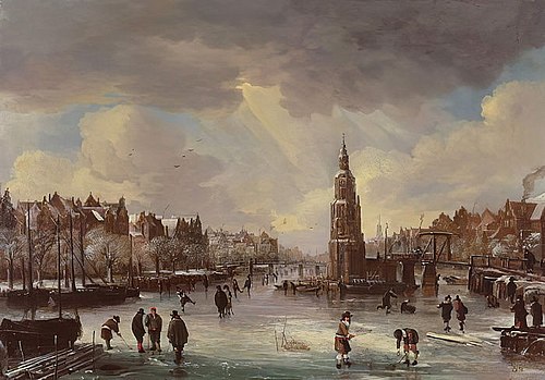 Ice Skating near the Montelbaanstoren, Amsterdam, 1665, Aernout van der Neer