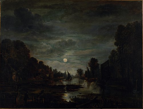 River Landscape in Moonlight, 1650, Aernout van der Neer