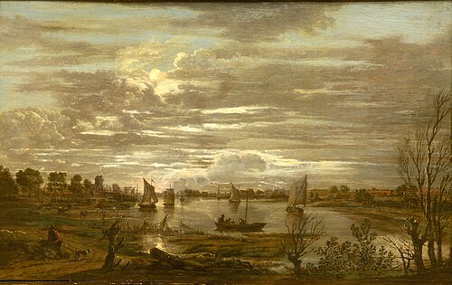Moonlit River Landscape, 1650, Aernout van der Neer