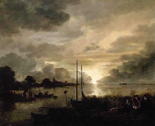 Estuary Landscape by Moonlight, 1650, Aernout van der Neer