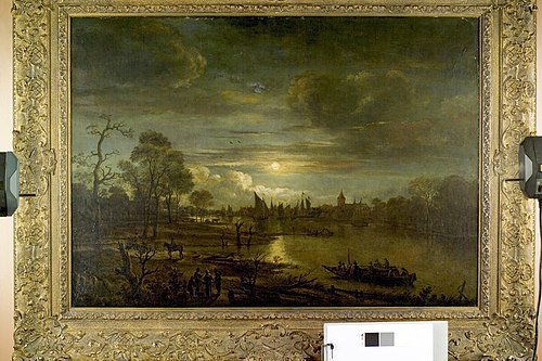 Riviergezicht met trekschuit bij maanlicht, 1650, Aernout van der Neer