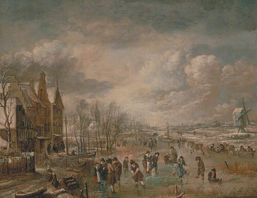 Winter Landscape with Skaters, 1650, Aernout van der Neer