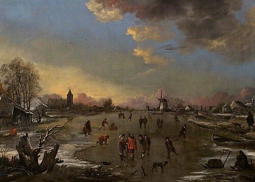 Winter Landscape at Sunset, 1650, Aernout van der Neer