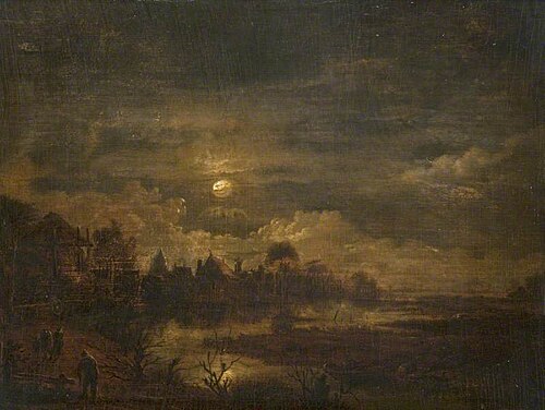 A Village and Marshland by Moonlight, , Aernout van der Neer