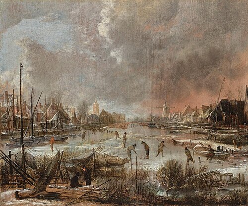 Winterlandschaft mit Feuersbrunst, 1660, Aernout van der Neer
