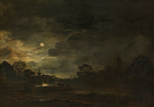 Landscape by moonlight, 1650, Aernout van der Neer