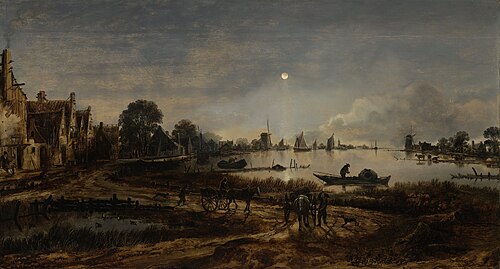 Vue sur la rivière au clair de lune, 1650, Aernout van der Neer