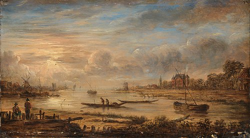 River view at sunrise, 1690, Aernout van der Neer