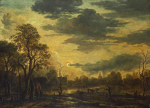 A Village at Moonlight, 1647, Aernout van der Neer