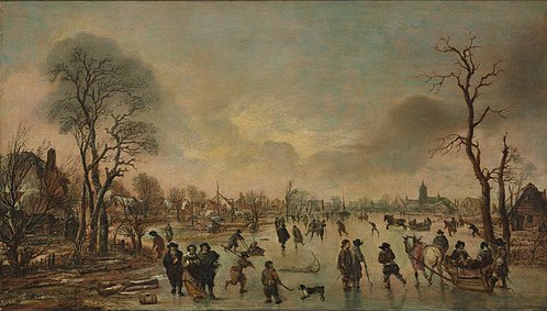 Paysage en hiver avec des patineurs sur glace, 1660, Aernout van der Neer