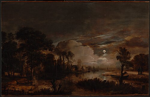 Moonlit Landscape with a View of the New Amstel River and Castle Kostverloren, 1647, Aernout van der Neer