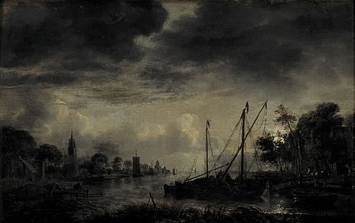 River Landscape in Moonlight, 1645, Aernout van der Neer