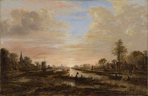 Landscape with a River at Twilight, 1650, Aernout van der Neer