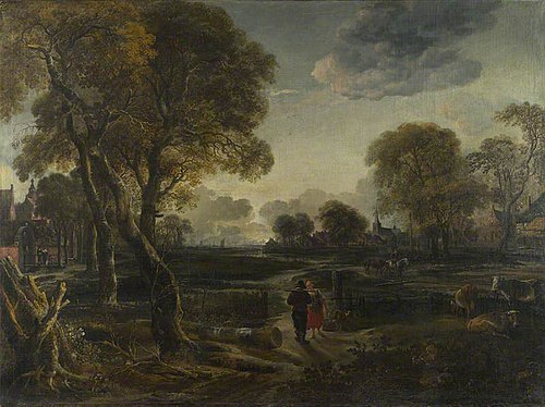An Evening View near a Village, 1650, Aernout van der Neer