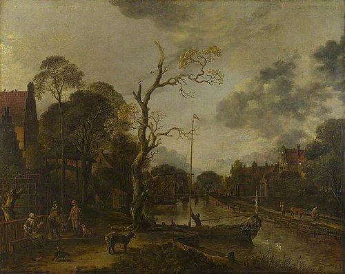 A View along a River near a Village at Evening, 1664, Aernout van der Neer