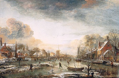A Frozen River by a Town at Evening, 1665, Aernout van der Neer