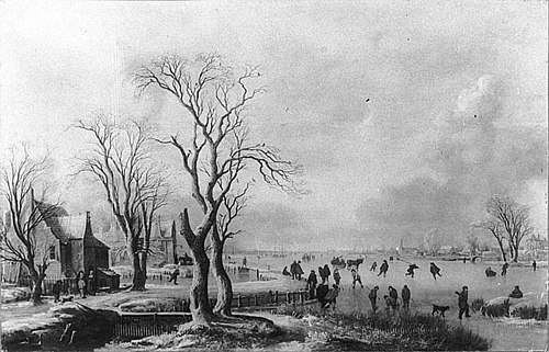 winterlandscape (skating), 1648, Aernout van der Neer