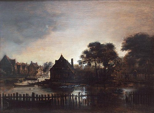 Landscape at dusk, 1650, Aernout van der Neer