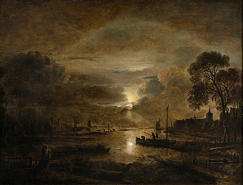 Moonlight at a Dutch River, 1660, Aernout van der Neer