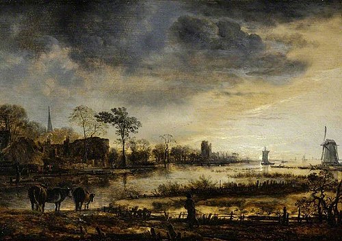 An estuary by moonlight, 1651, Aernout van der Neer