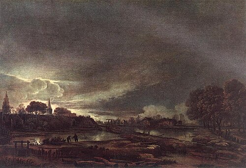 Moonlit View on a River, 1650, Aernout van der Neer