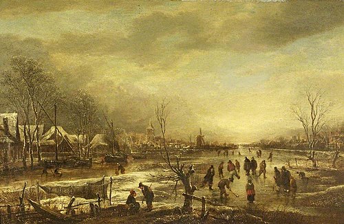A Winter Landscape with Skaters, 1650, Aernout van der Neer