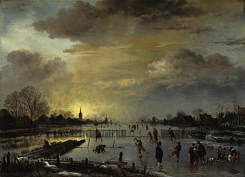 Winter landscape at sunset, 1655, Aernout van der Neer