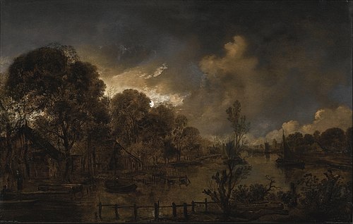 A Canal by Moonlight, 1660, Aernout van der Neer