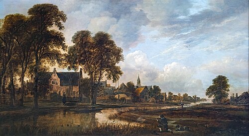 Village hollandais au bord d'un canal, 1665, Aernout van der Neer