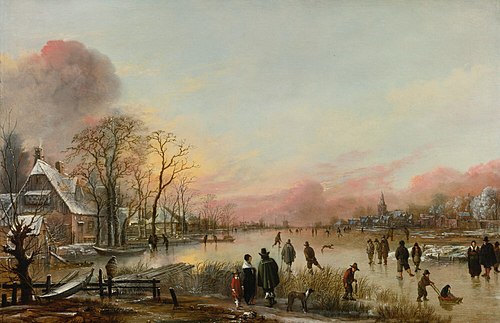 Frozen river at sunset, 1660, Aernout van der Neer