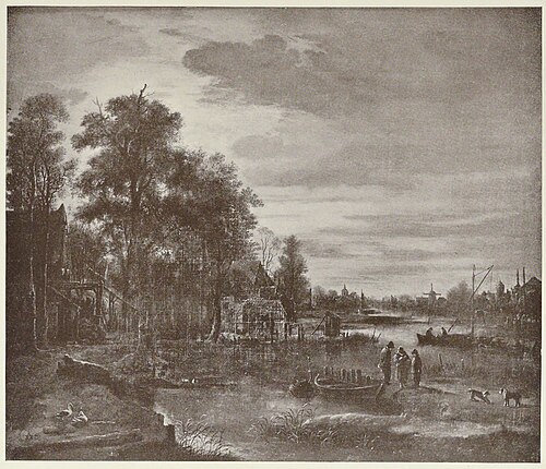 Moonlight River landscape with figures, 1665, Aernout van der Neer