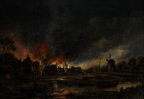 Village on Fire at Night, 1600, Aernout van der Neer