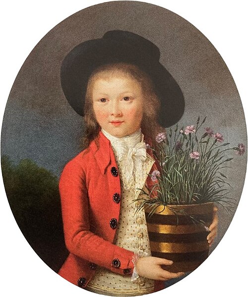 Portrait d'un enfant tenant un seau rempli de fleurs, 1789, Marie-Élisabeth Gabiou