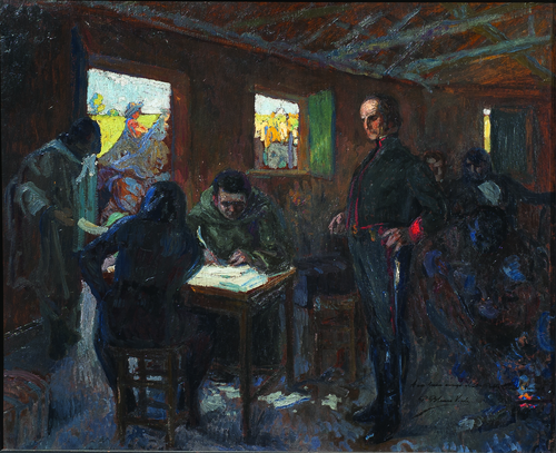 Artigas dictado a su secretario José Monterroso, boceto a escala reducida, 1919, Pedro Blanes Viale