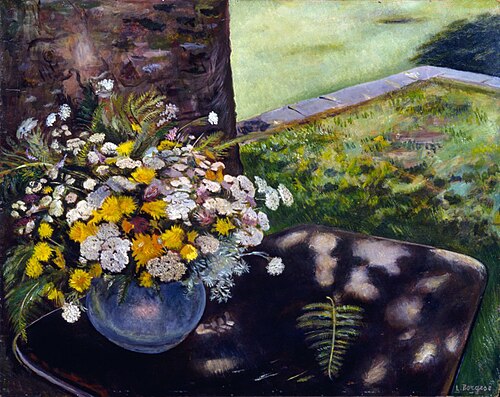 Vase of Flowers with Rural Background, 1957, Leonardo Borgese