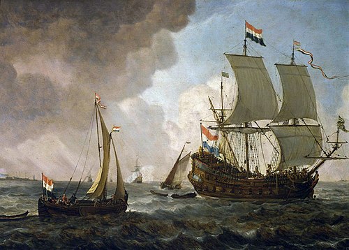 A Dutch men-of-war and small vessels in a breeze (detail)., 1660, Lieve Verschuier