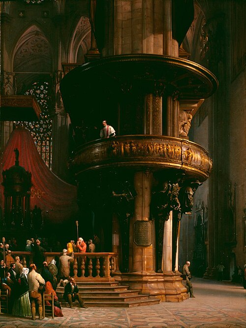 Predica nel Duomo di Milano., 1850, Luigi Bisi