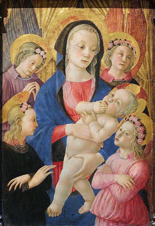 La Vierge et l'Enfant entourés de quatre anges, 1450, Maître de la Nativité de Caste