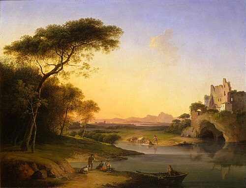 Paesaggio con figure in riva al fiume Adda, 1810, Marco Gozzi