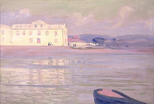 Paisagem – Rio e casas, 1912, António Carneiro