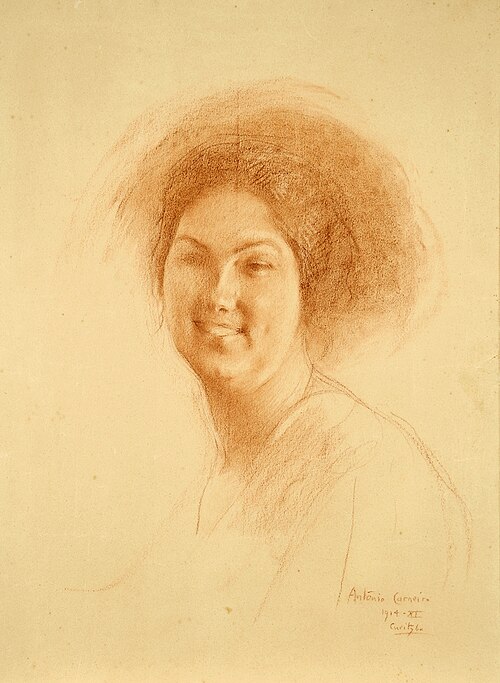 Head of a woman smiling, 1914, António Carneiro