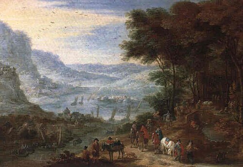 Travellers resting by a stream, 1700, Mathys Schoevaerdts